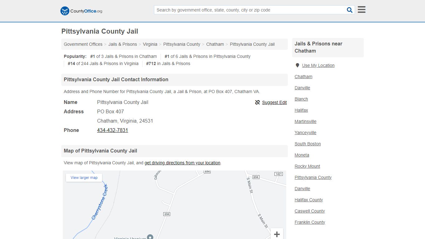 Pittsylvania County Jail - Chatham, VA (Address and Phone)